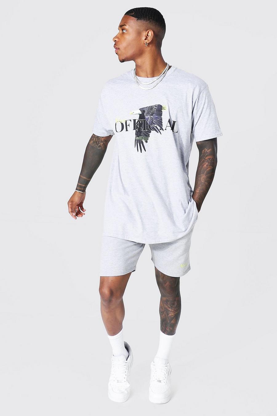 Grey marl grå MAN Official Oversize t-shirt och shorts med örn image number 1