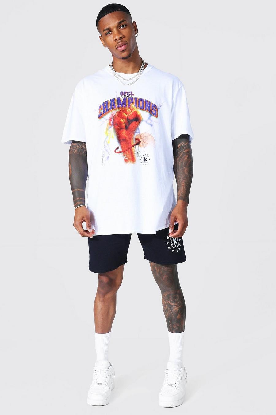 Oversize Official T-Shirt und Shorts mit Champtions-Print, White image number 1