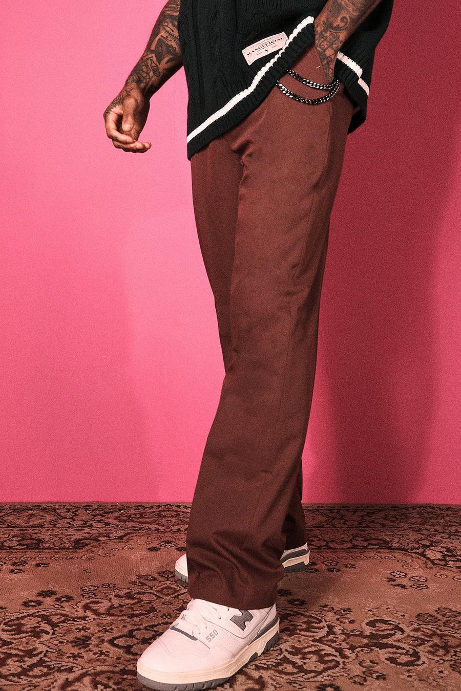 Brown marron Relaxed Tailored Trousers With Chain image number 1