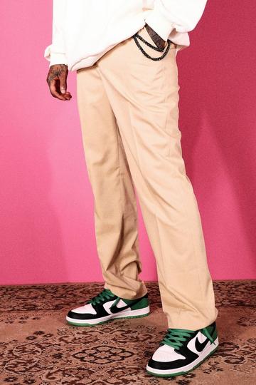 Tan Brown Relaxed Tailored Trousers With Chain