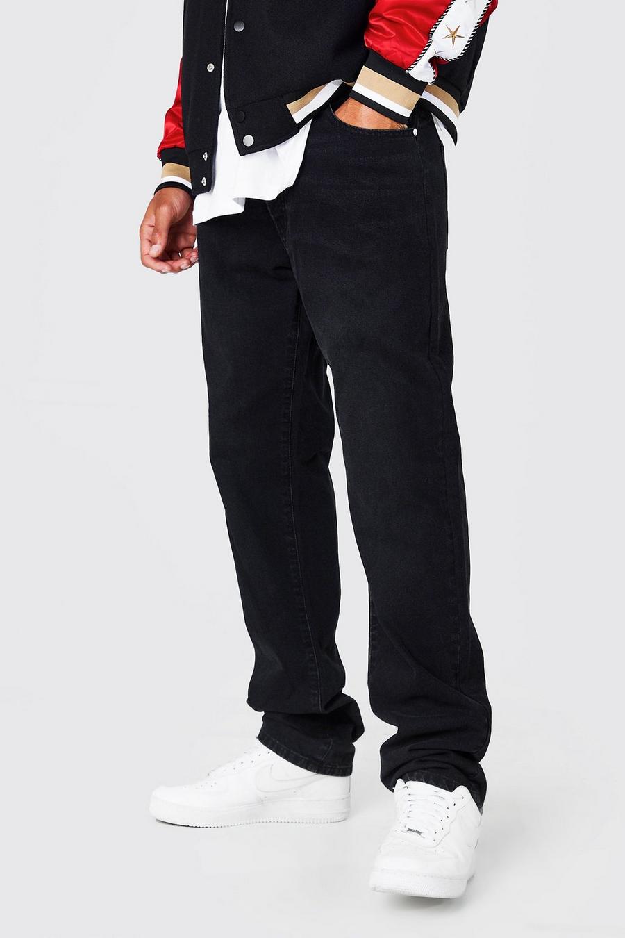 שחור דהוי ג'ינס עם כותנה ממוחזרת בגזרה ישרה, לגברים גבוהים