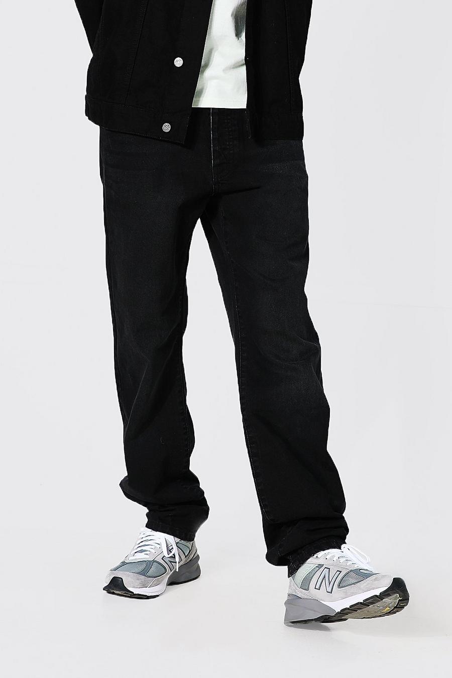 שחור אמיתי ג'ינס עם כותנה ממוחזרת בגזרה משוחררת, לגברים גבוהים image number 1