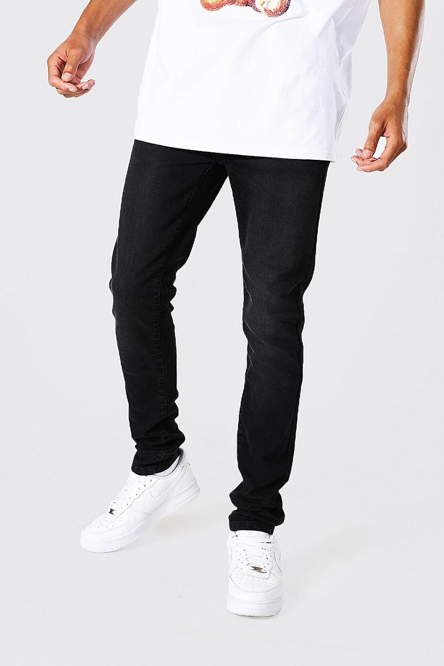 Washed black ג'ינס נמתח עם כותנה ממוחזרת בגזרת סקיני, לגברים גבוהים image number 1