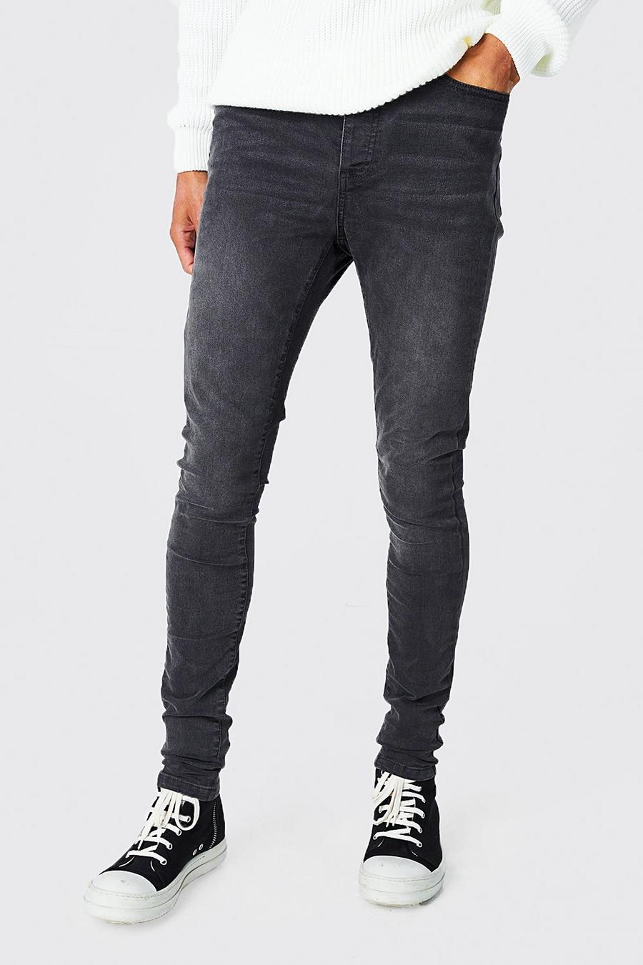 פחם gris ג'ינס נמתח עם כותנה ממוחזרת בגזרת סקיני, לגברים גבוהים