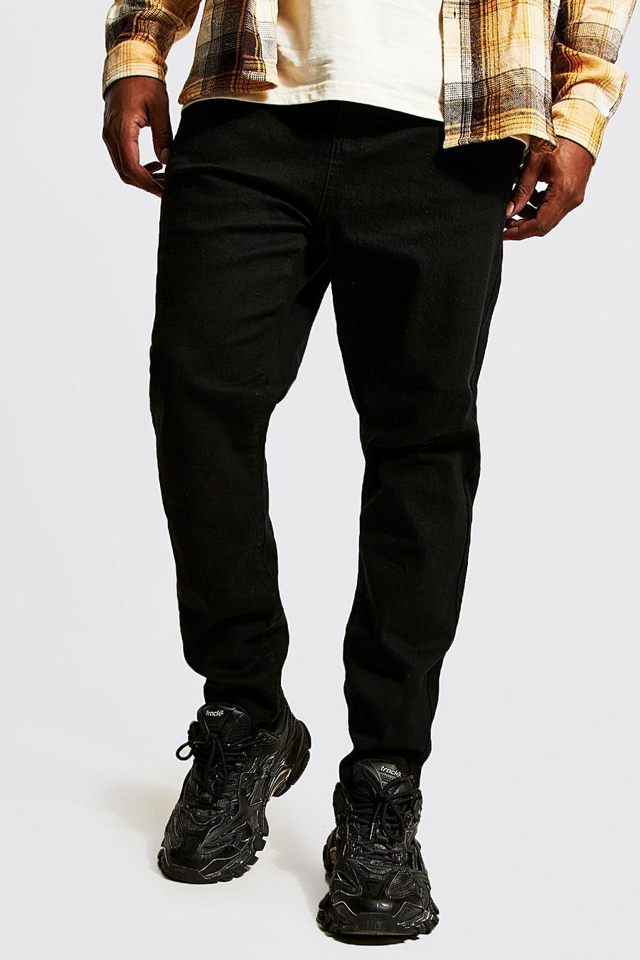 שחור אמיתי סופר סקיני ג'ינס בשילוב פוליאסטר ממוחזר, מידות גדולות