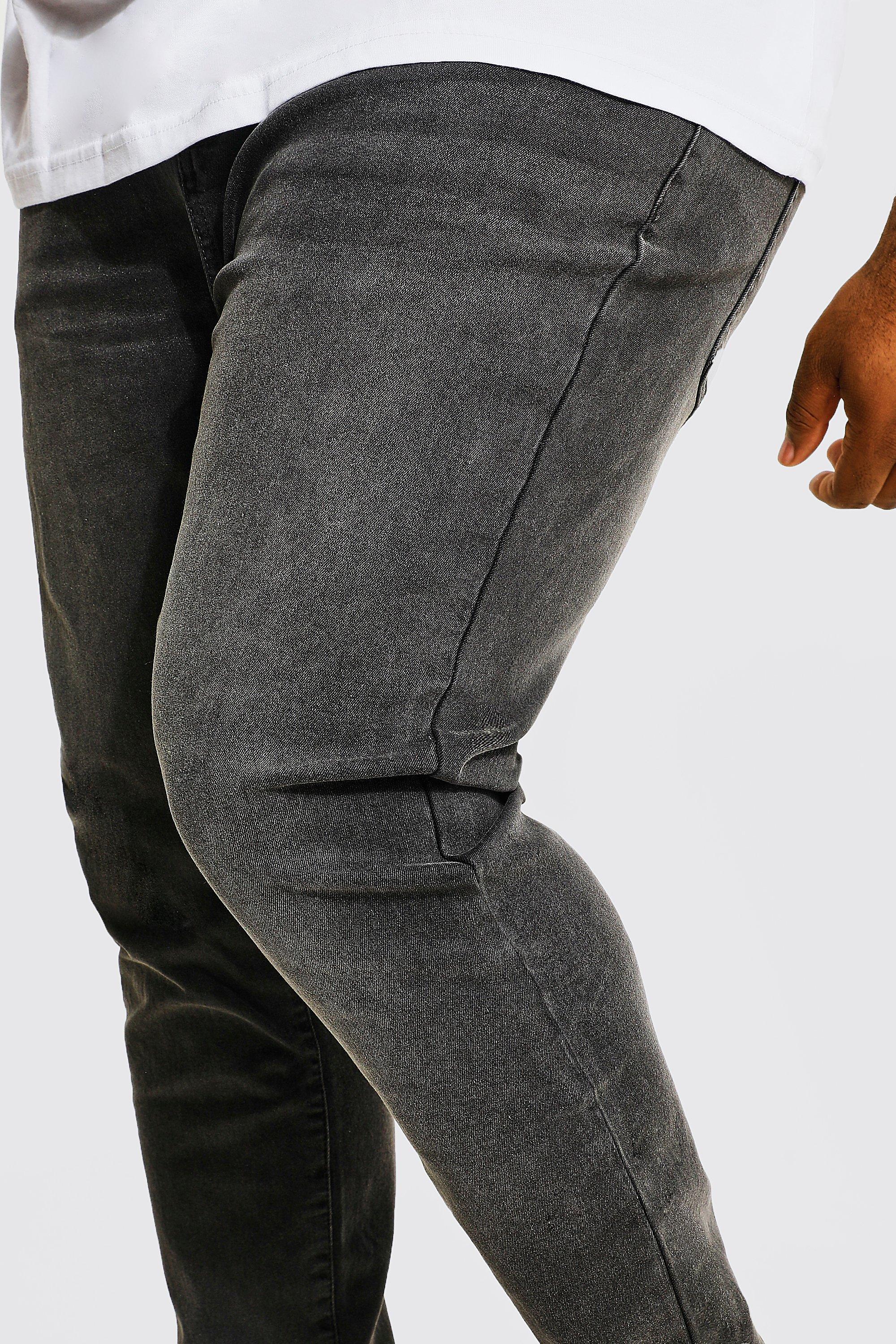 BoohooMAN Denim Plus Super Skinny Jean With Poly in Charcoal Grey Mens Clothing Jeans Skinny jeans for Men 