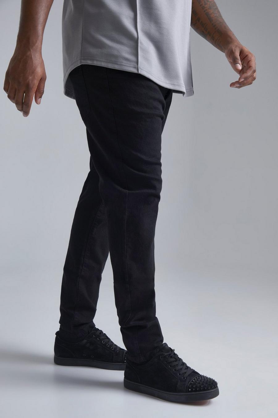 שחור אמיתי סקיני ג'ינס נמתח בשילוב פוליאסטר ממוחזר, מידות גדולות
