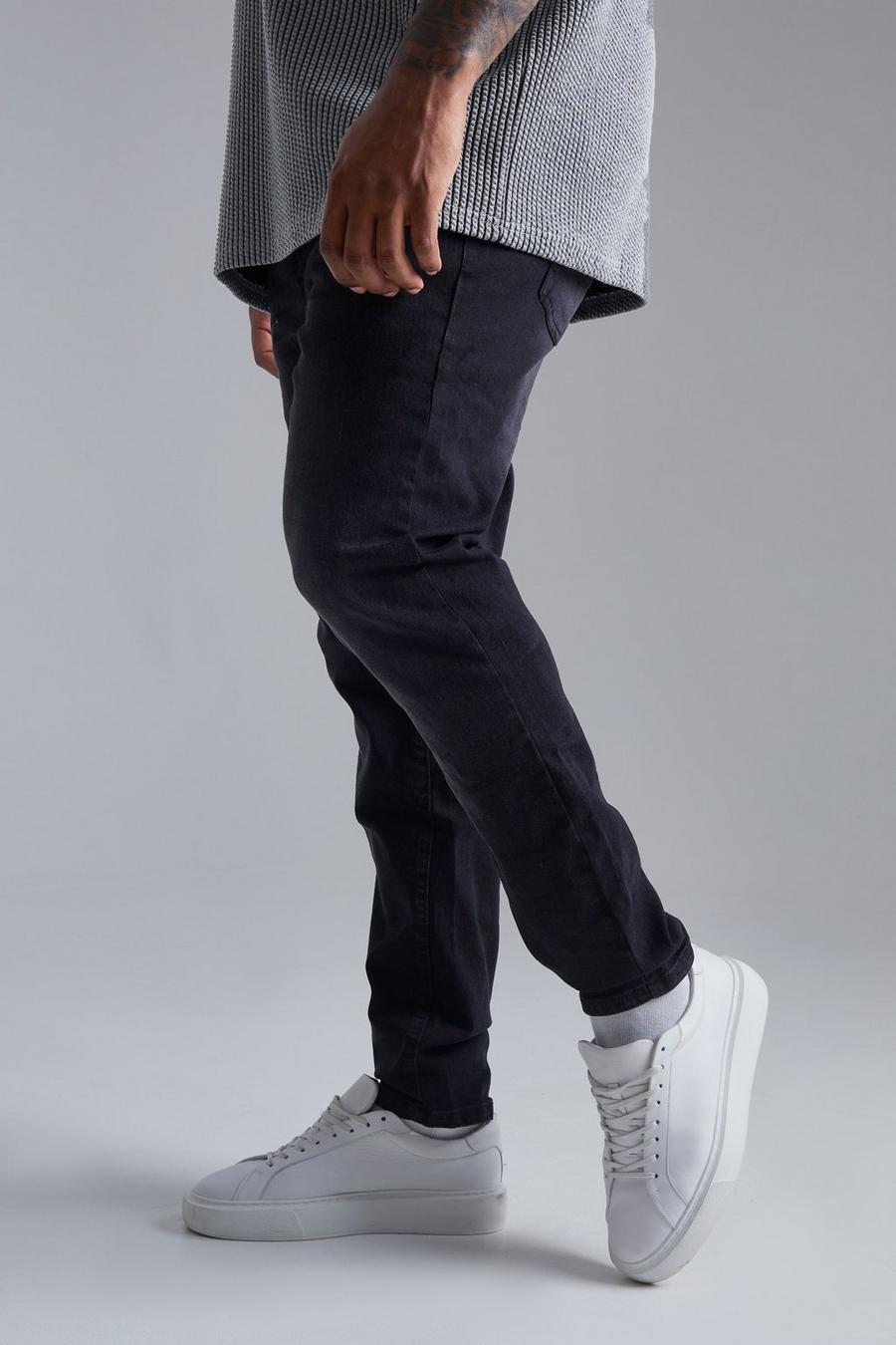 שחור דהוי סקיני ג'ינס נמתח בשילוב פוליאסטר ממוחזר, מידות גדולות