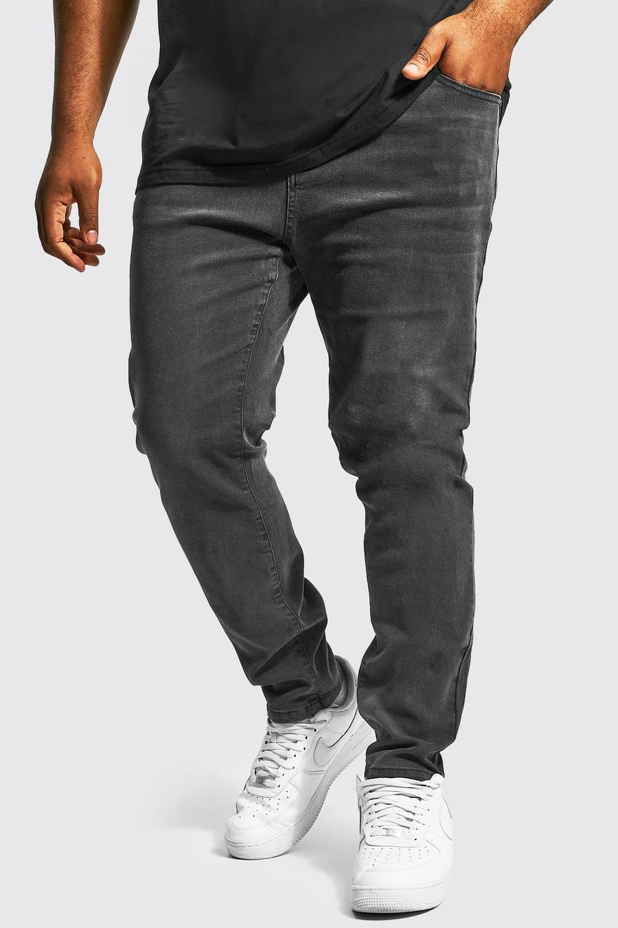 פחם gris סקיני ג'ינס נמתח בשילוב פוליאסטר ממוחזר, מידות גדולות