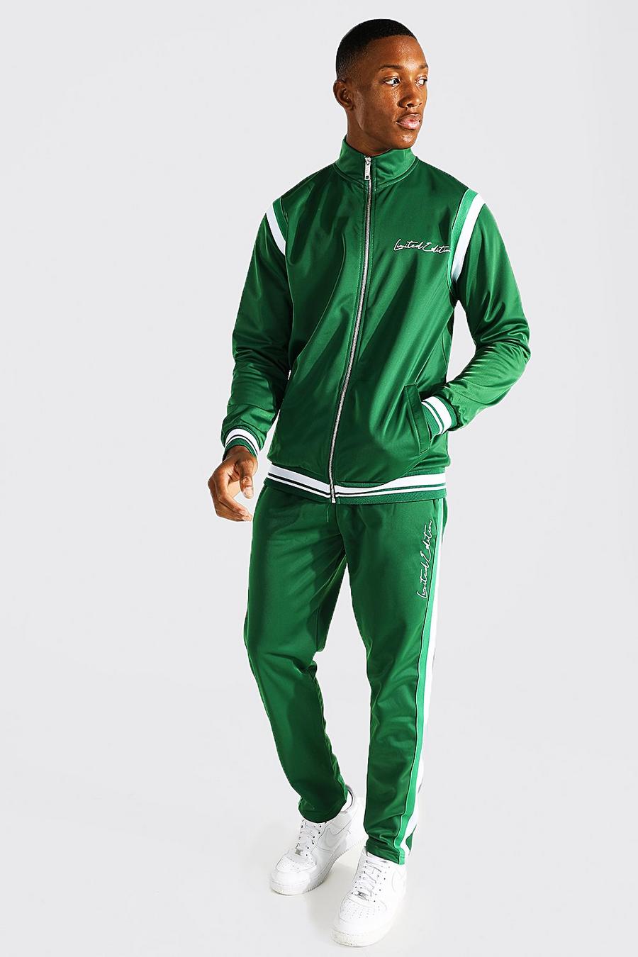 Green Tricot Back Embroidery Funnel Neck Tracksuit image number 1