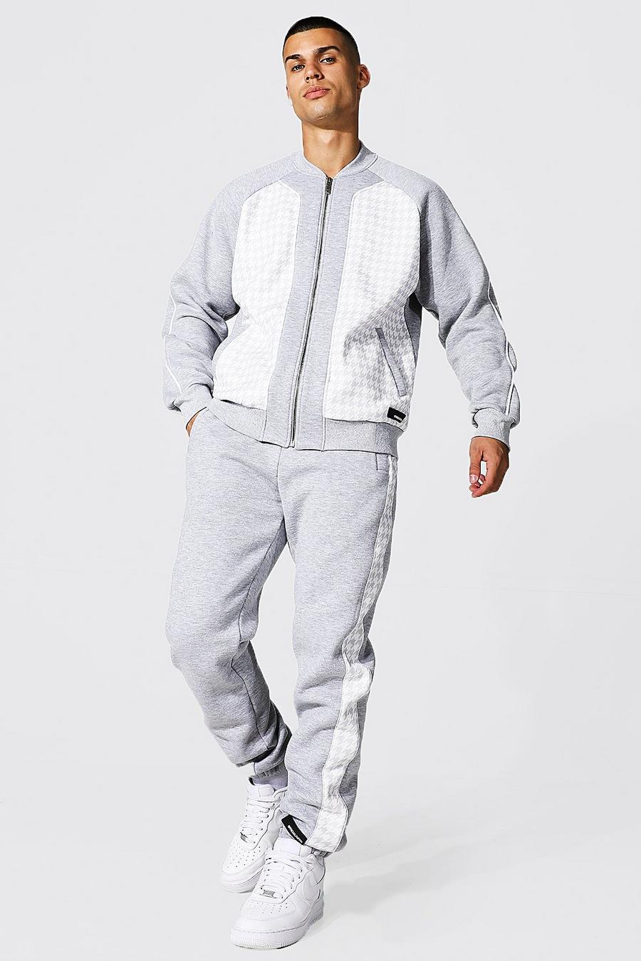 Light grey Dogtooth Bomber Tracksuit With Piping image number 1