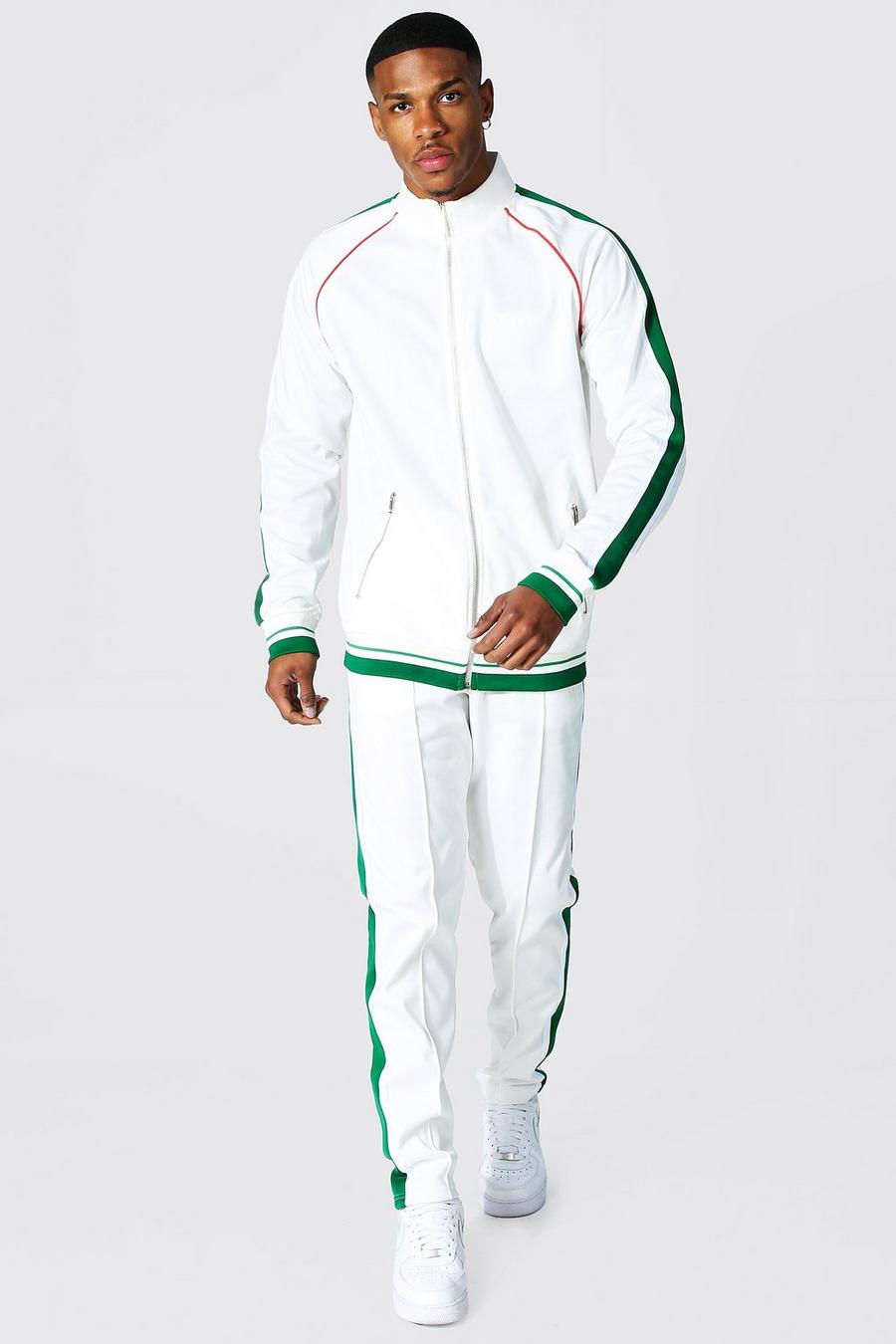 Ecru Tricot Funnel Neck Tracksuit With Side Tape image number 1