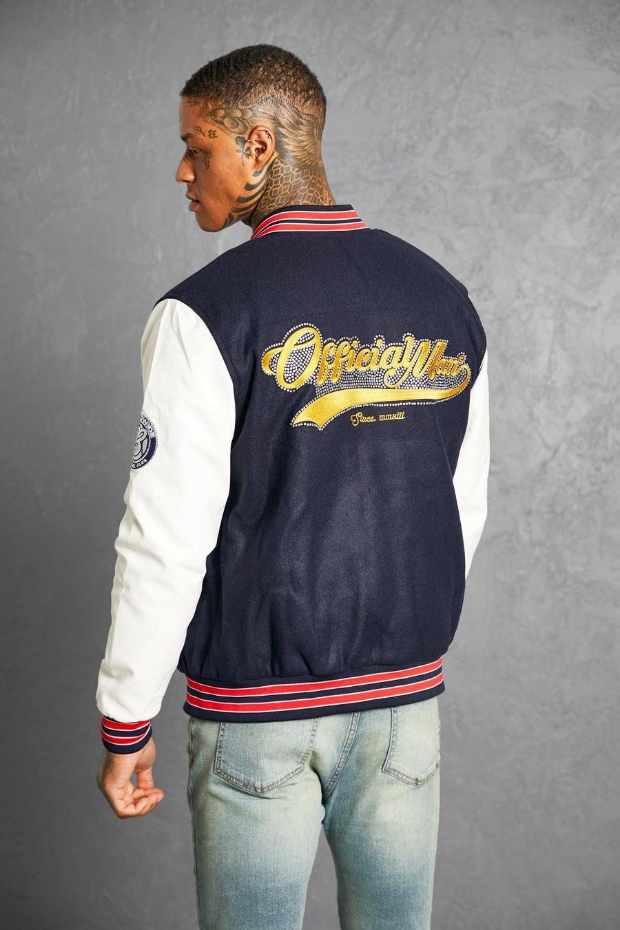 Navy Official Man Diamante Varisty Bomber image number 1