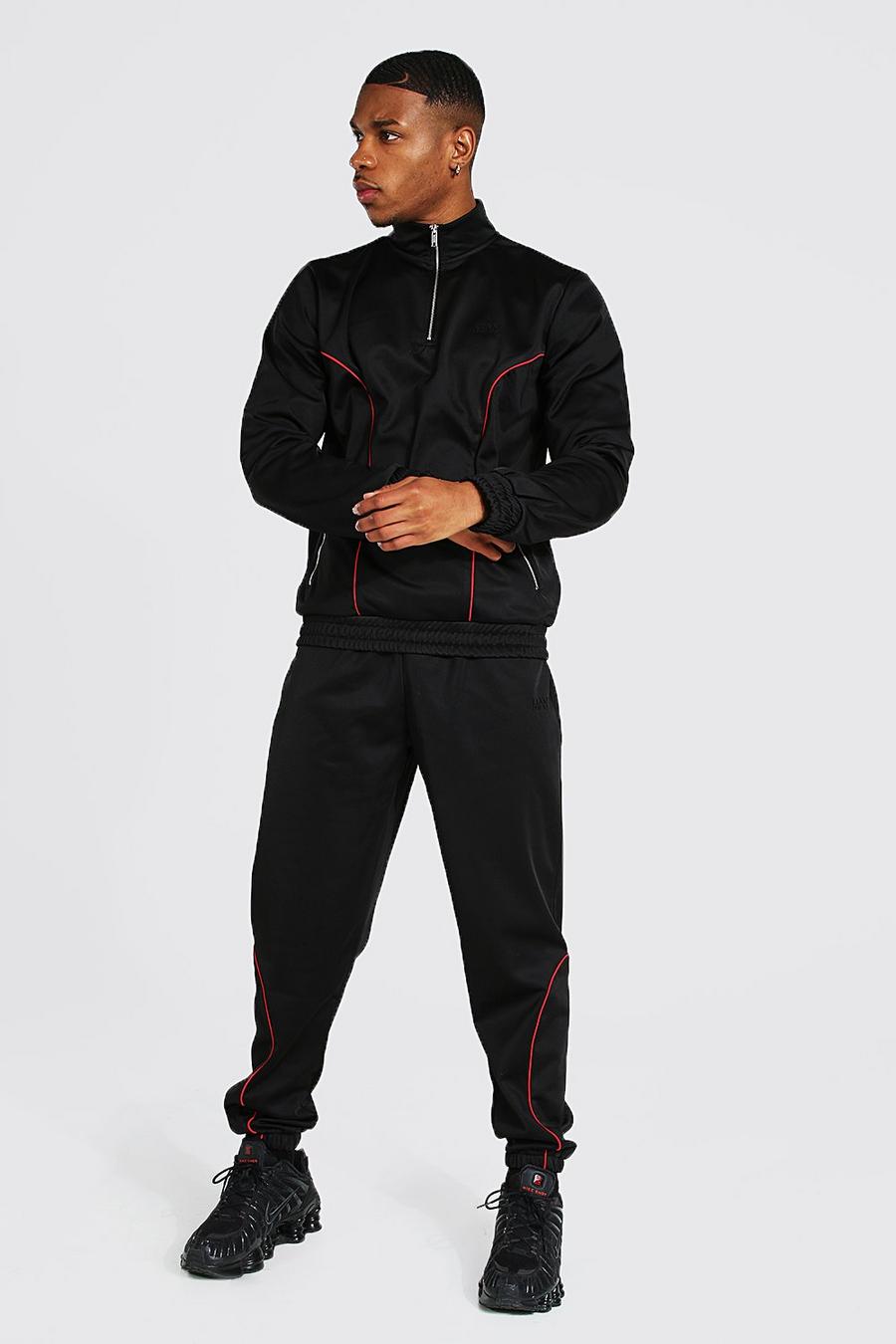 Black noir Tricot Funnel Neck Tracksuit With Piping image number 1