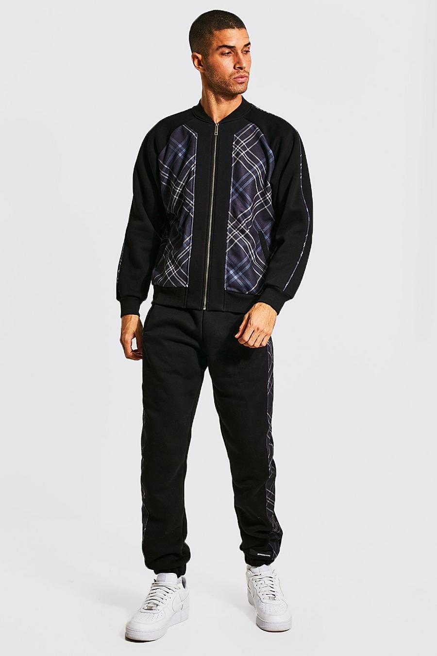 Black Check Bomber Tracksuit With Piping image number 1