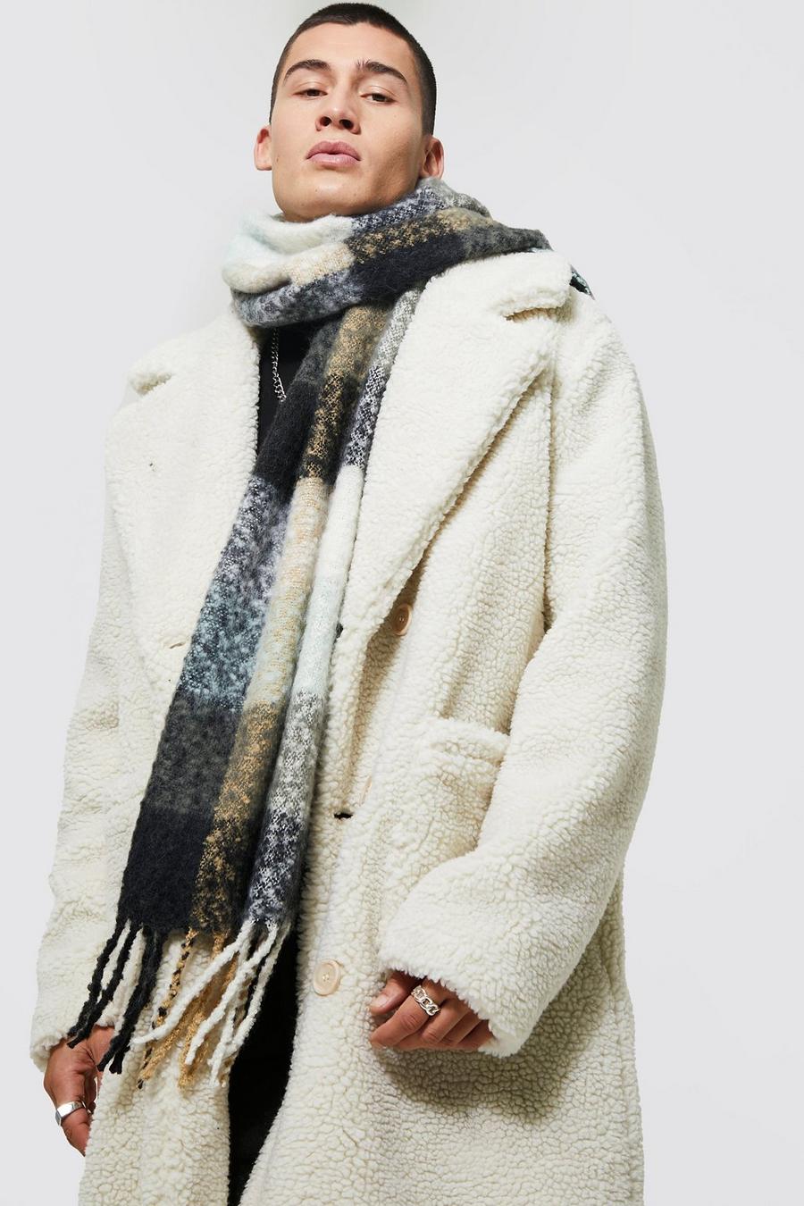Neutral Fluffy Check Scarf image number 1