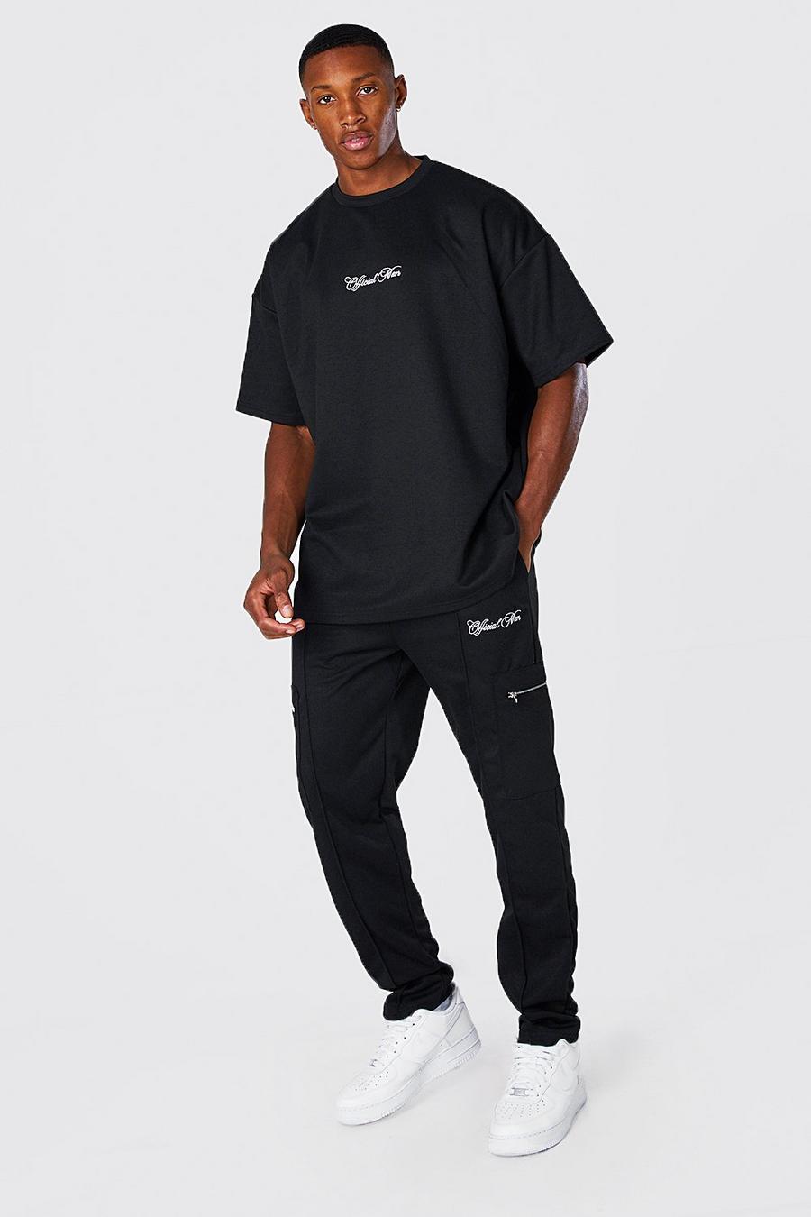 Black svart MAN Oversize träningsoverall med t-shirt i scuba image number 1