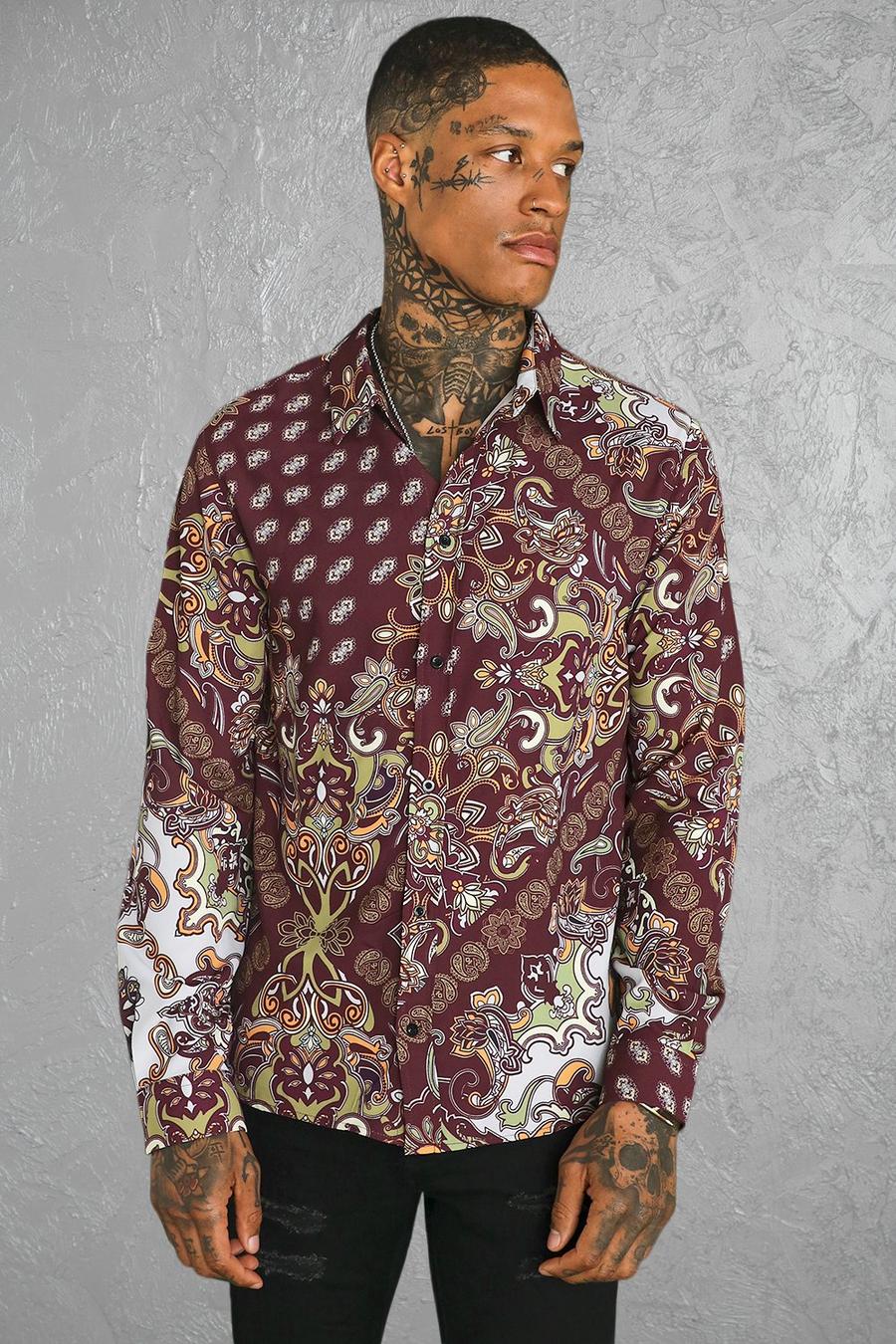 Red Long Sleeve Paisley Shirt image number 1