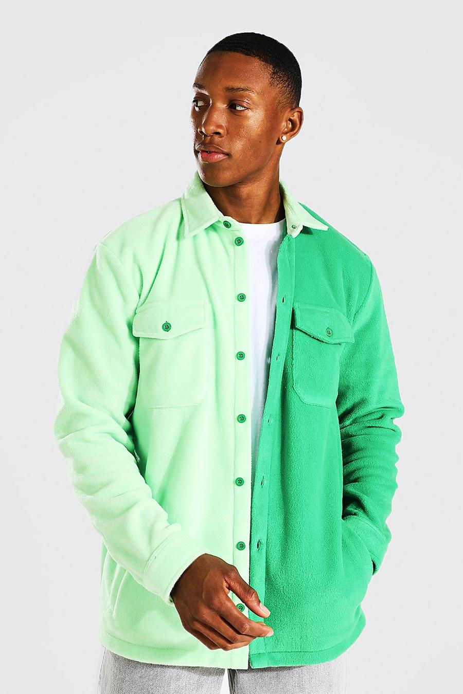 Gespleißtes Fleece-Overshirt, Green vert image number 1
