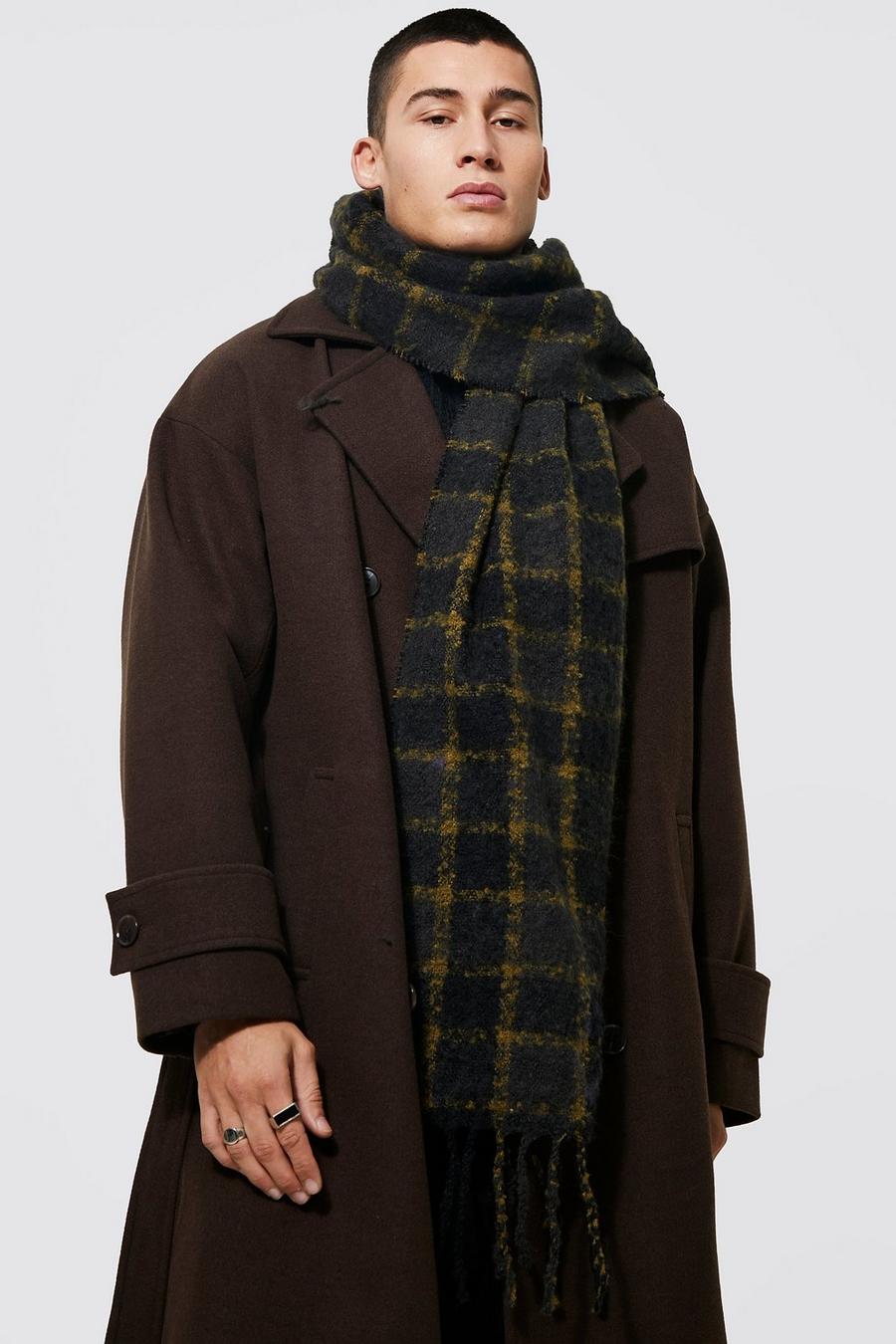 Black Recycled Fluffy Check Scarf image number 1