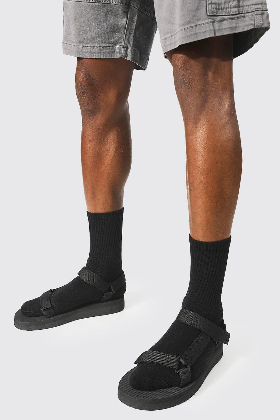 Sandalen mit Klett-Riemen, Black noir