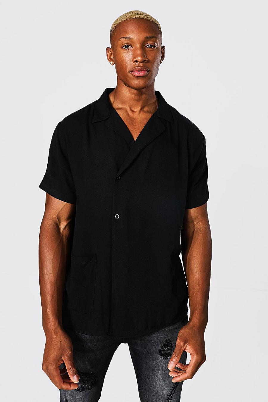 Black Kortärmad skjorta i viskos med omlott image number 1