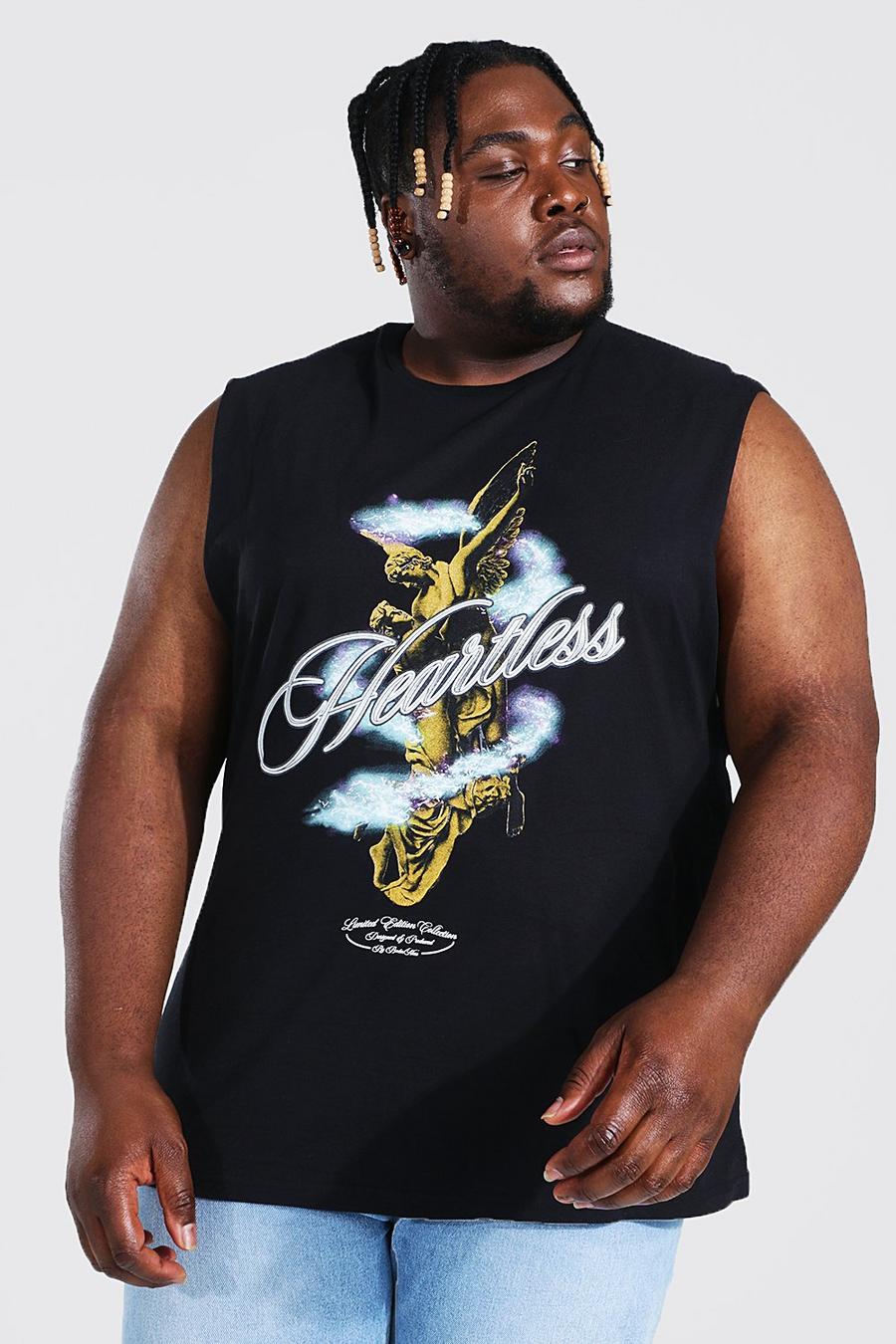 Camiseta sin mangas Plus de sisa ancha con estampado de estatua Heartless, Black negro image number 1