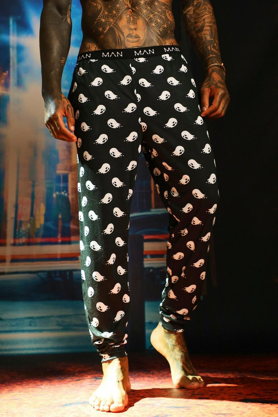 Black svart Halloween All Over Ghost Print Lounge Joggers image number 1