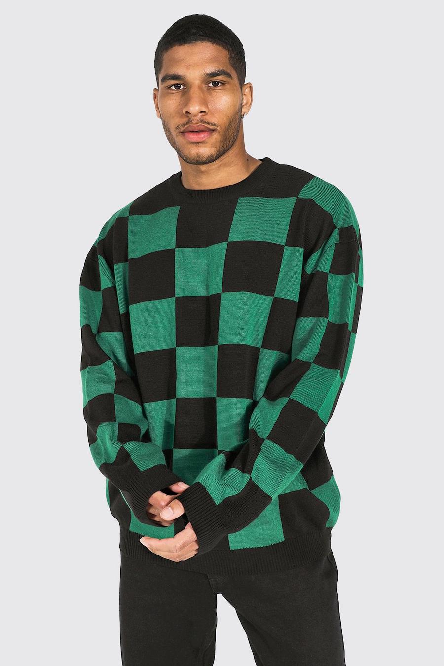 Black Tall Crew Neck Checkerboard Jumper image number 1