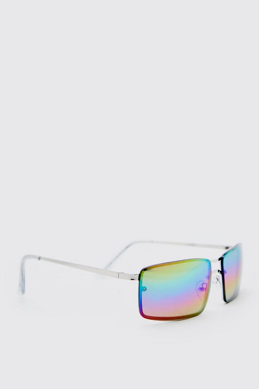 Gafas de sol inclinadas con lentes revo y montura de metal, Silver image number 1