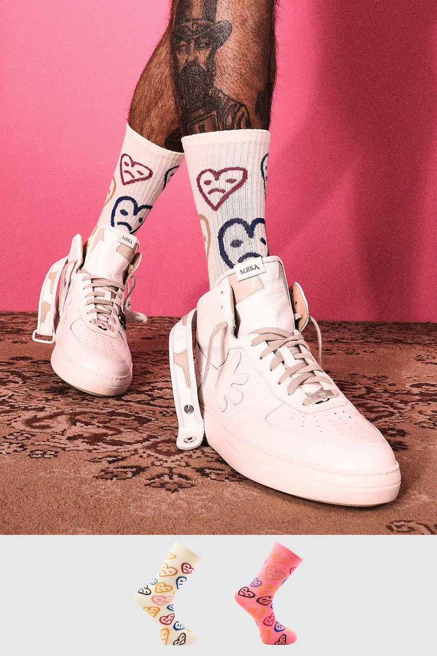 Pink All Over Jacquard Heart Socks image number 1