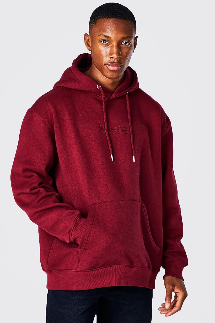 Burgundy röd Man Signature Oversize hoodie image number 1