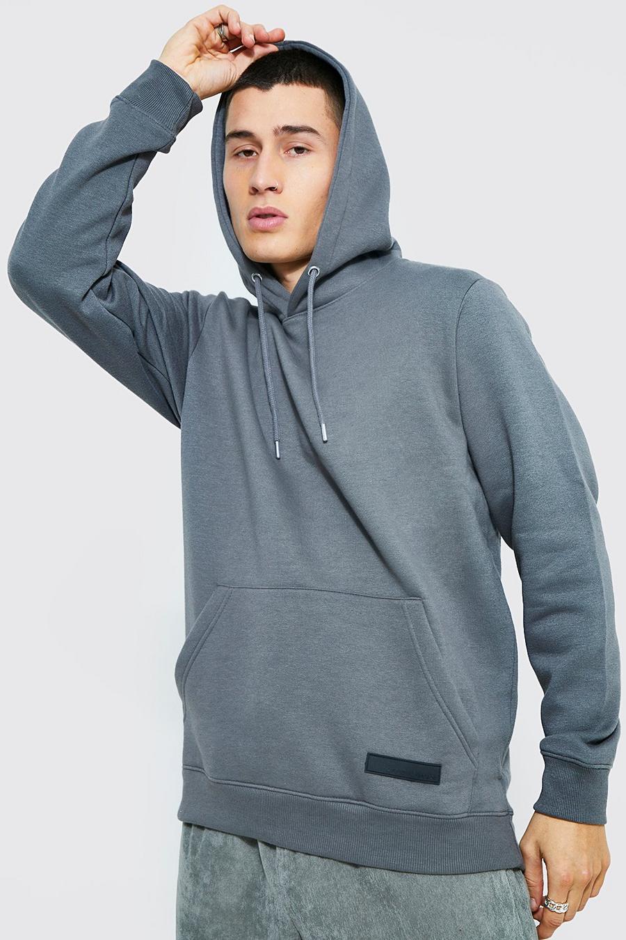 Charcoal Over The Head Hoodie With Rubber Tab image number 1
