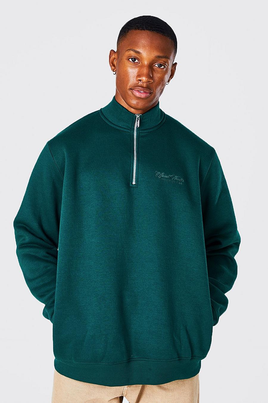 Pullover mit Trichterhals, kurzem Reißverschluss und Official Man-Motiv, Grün green image number 1