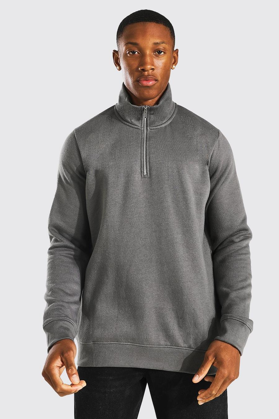 Charcoal grey Half Zip Funnel Neck Sweater image number 1