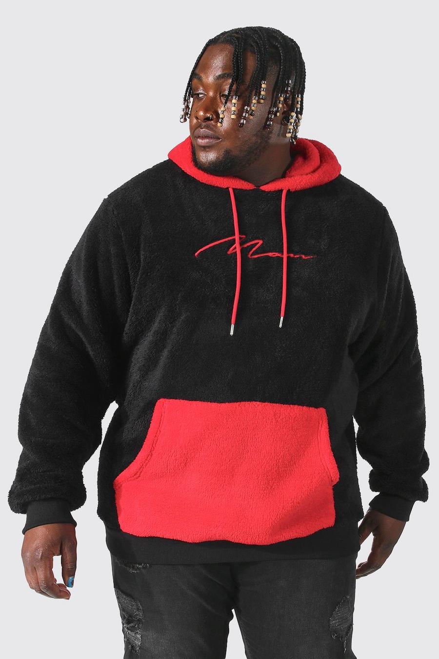 Black Plus - Man Script Tvåfärgad hoodie i teddy  image number 1