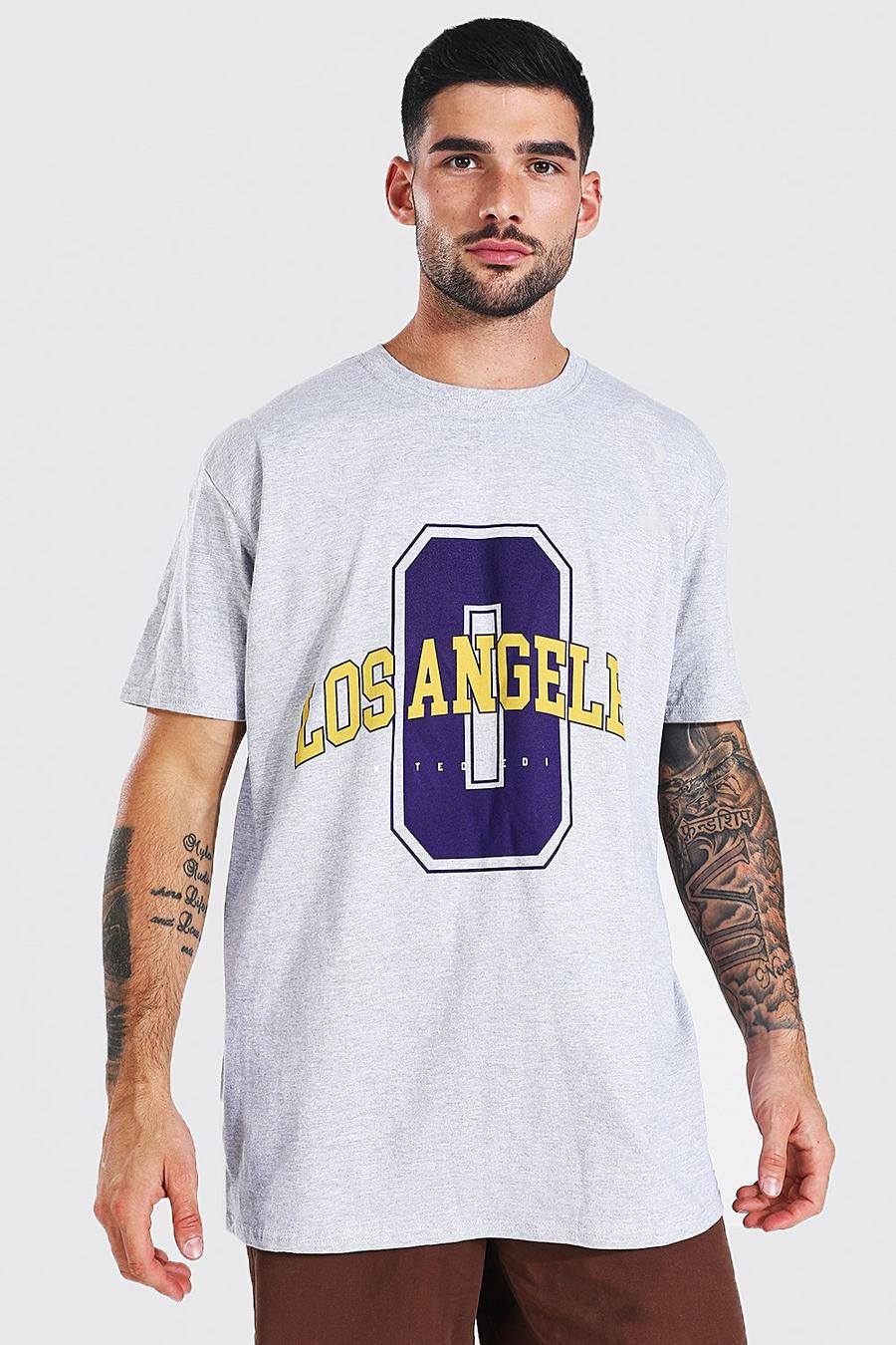 Grey marl Los Angeles Oversize t-shirt med varsitytryck image number 1