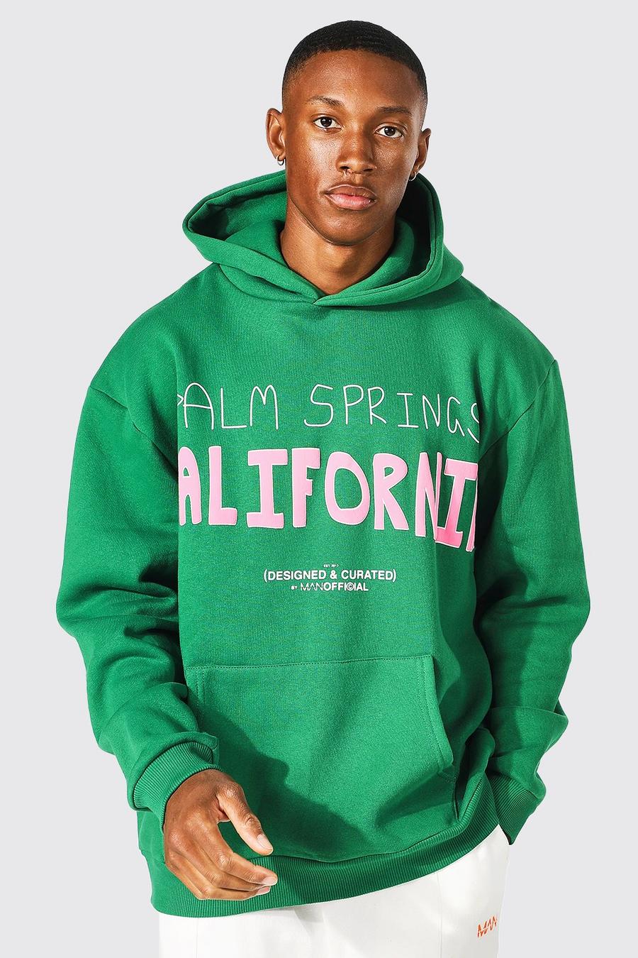Sudadera con capucha oversize con estampado de California, Green verde image number 1