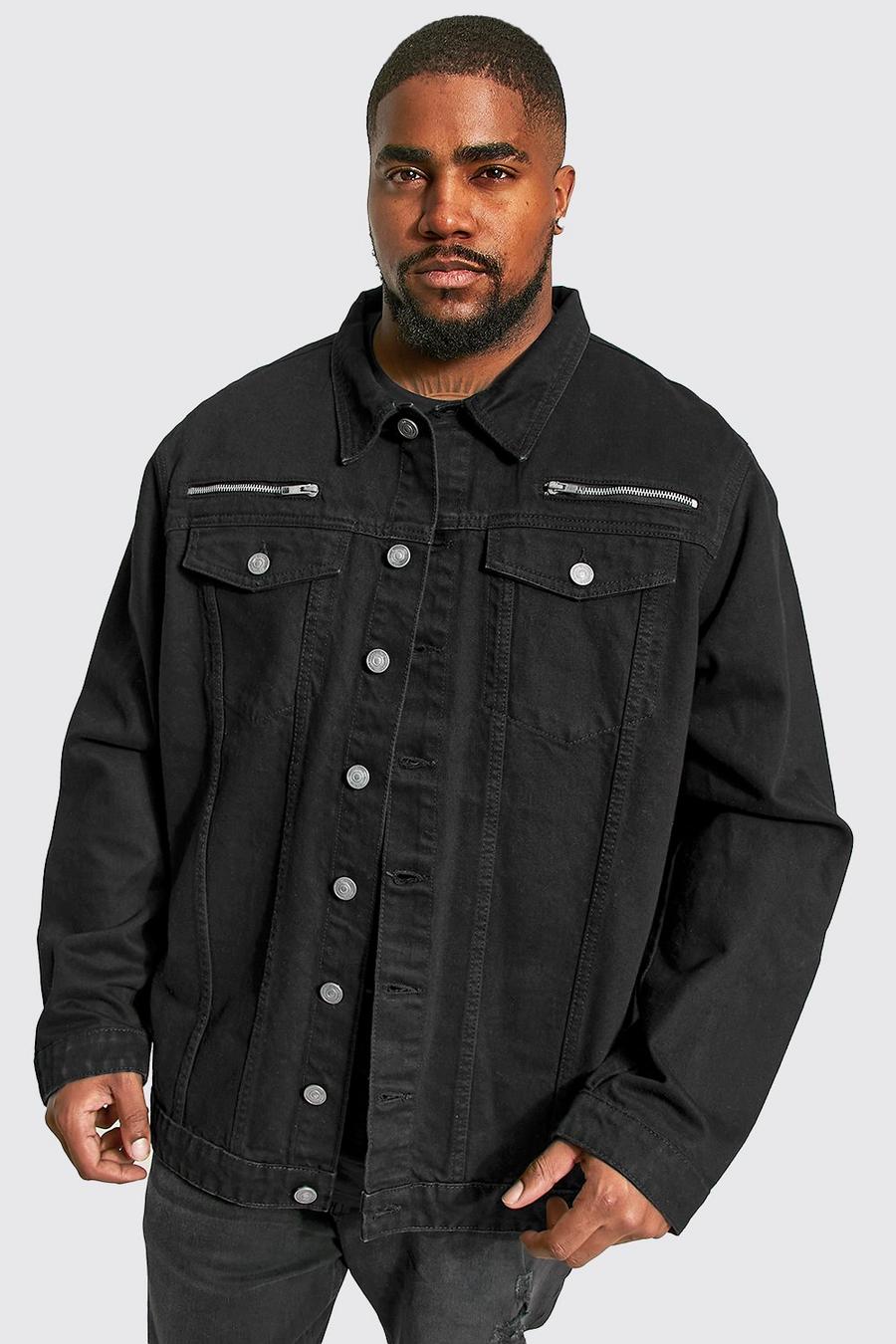 True black Plus Regular Fit Biker Zip Denim Jacket image number 1