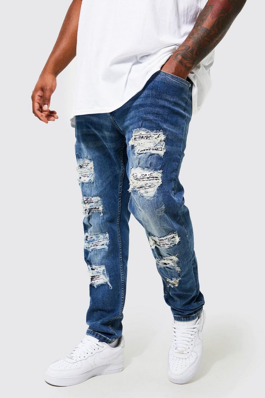 Light blue blå Plus - Slitna skinny jeans med lagningar