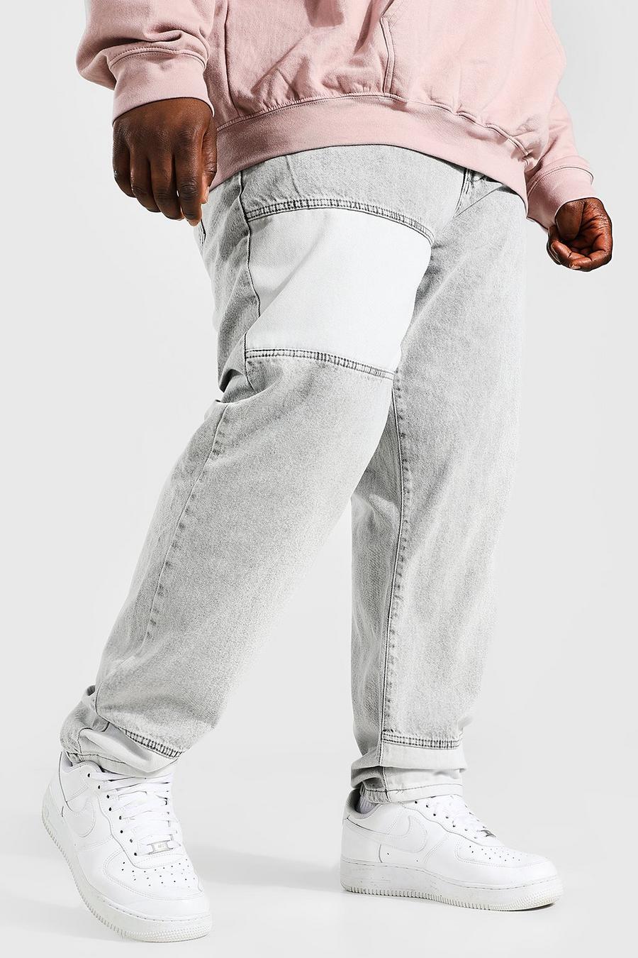 Light grey grå Plus - Jeans i slim fit med patchwork image number 1