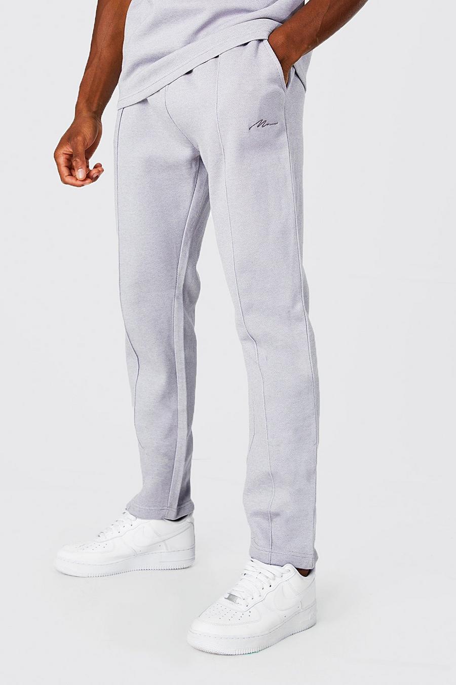 Pantaloni tuta Slim Fit in piqué con nervature, Grey image number 1