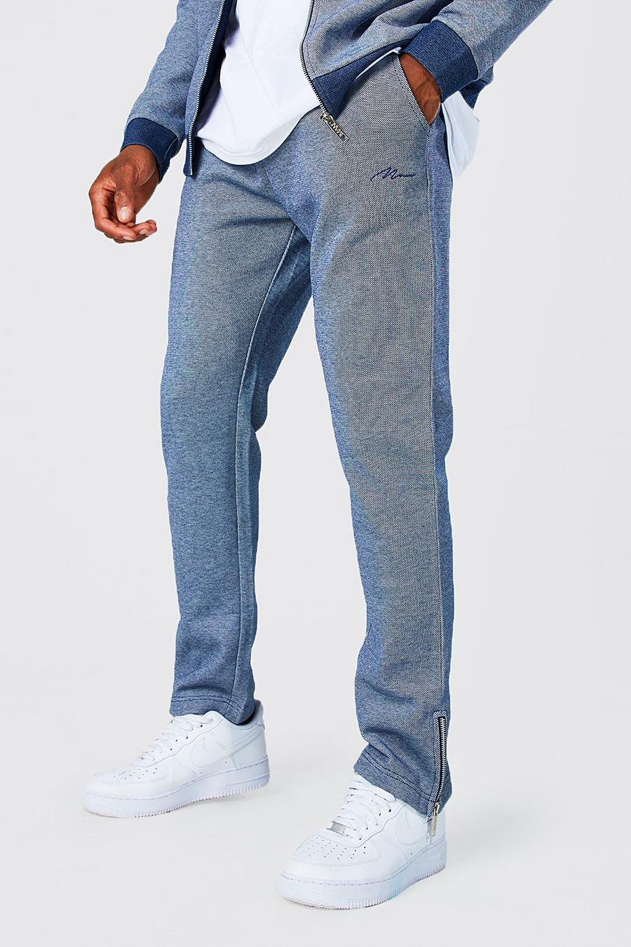 Pantaloni tuta Slim Fit in piqué con zip, Navy azul marino image number 1