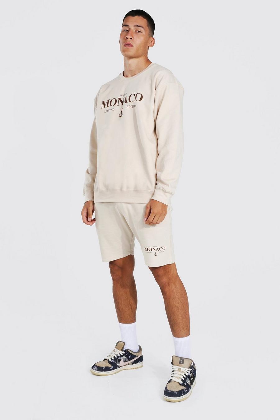 Oversize T-Shirt und Shorts mit Monaco-Print, Sand beige image number 1