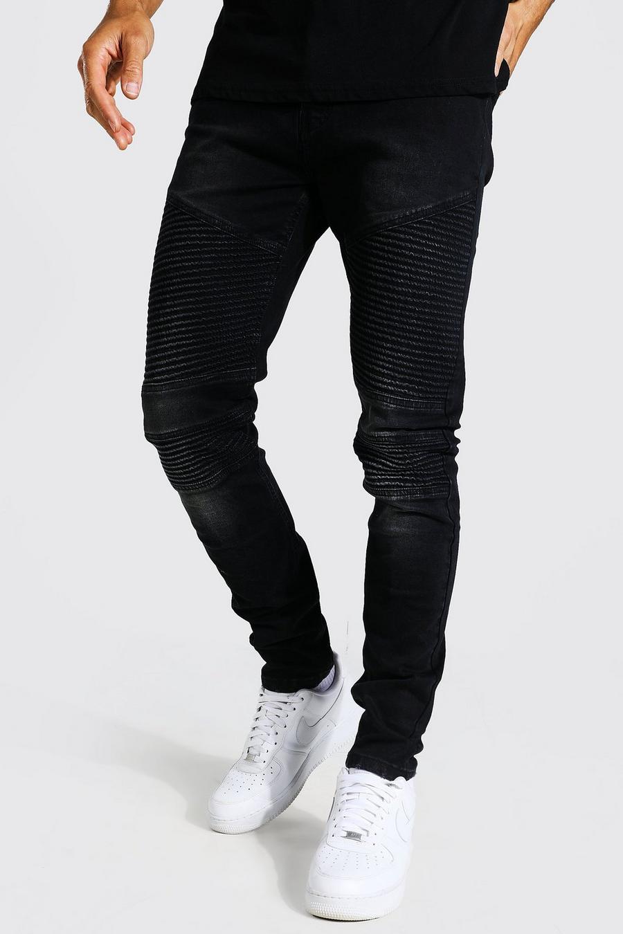 Washed black Tall - Skinny jeans med bikerpaneler och stretch