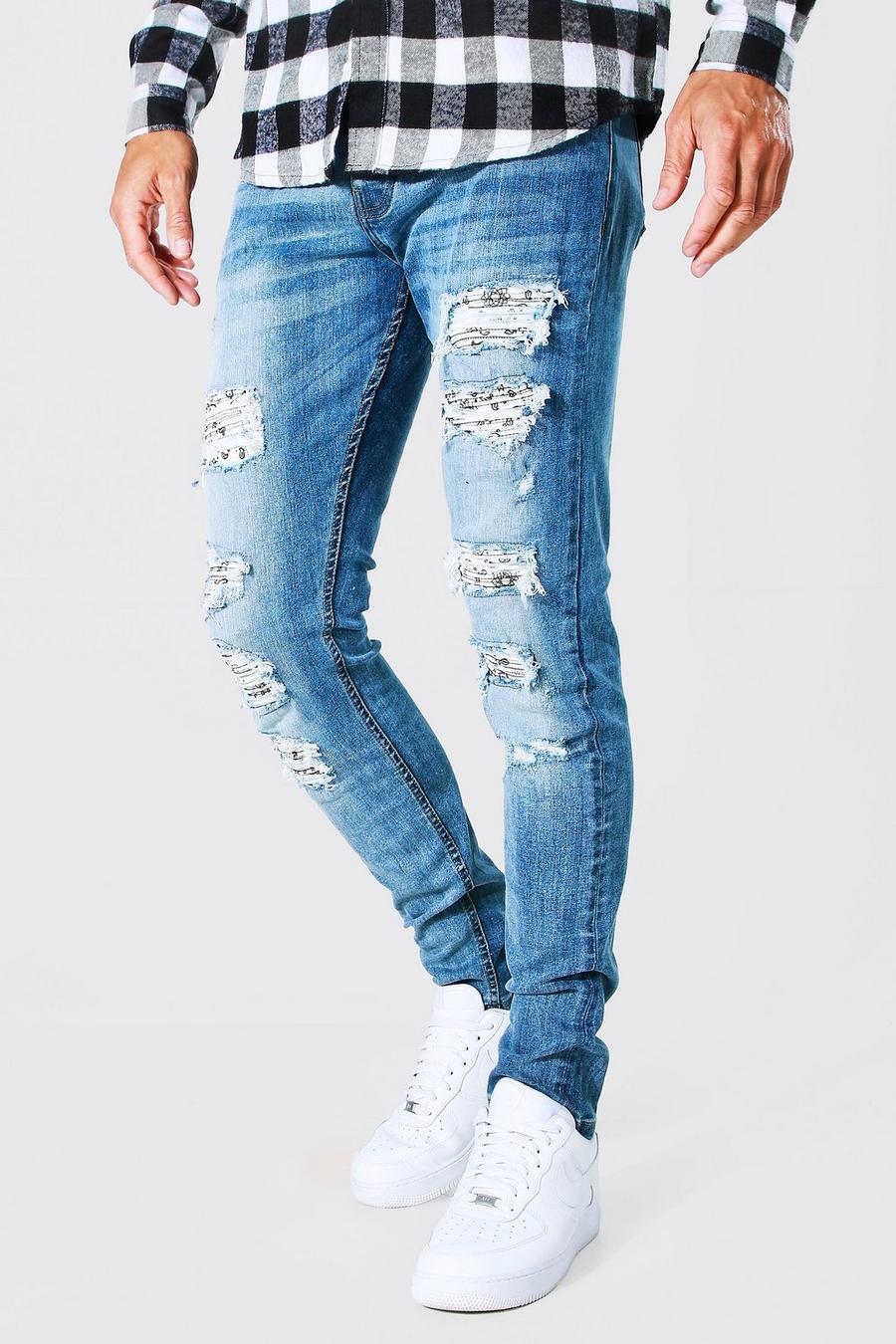 Light blue Tall - Slitna skinny jeans med lagningar image number 1