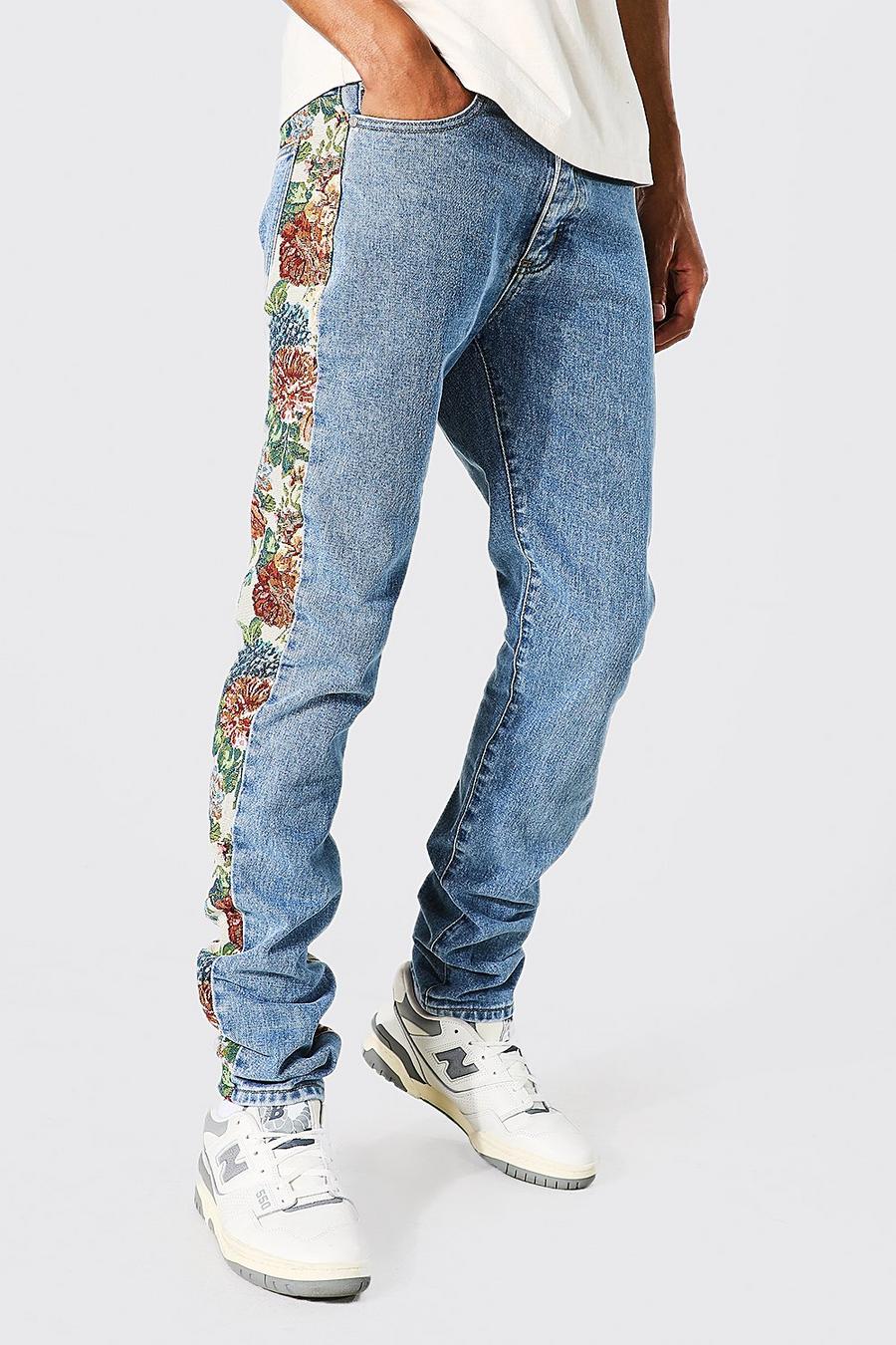 Jeans Tall Skinny Fit in denim rigido con pannelli stile arazzo, Mid blue azul image number 1
