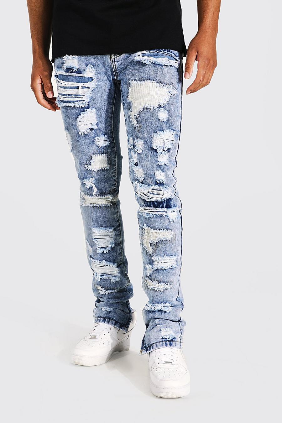 Jeans Tall Skinny Fit in denim rigido con strappi all over, Ice blue image number 1