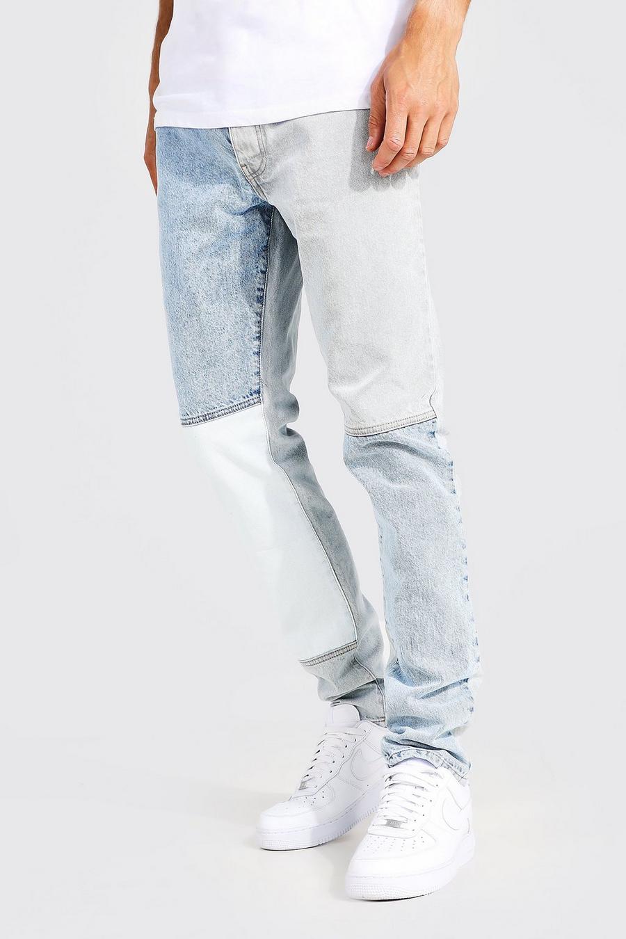 Jeans Tall Slim Fit in denim effetto patchwork, Light blue image number 1
