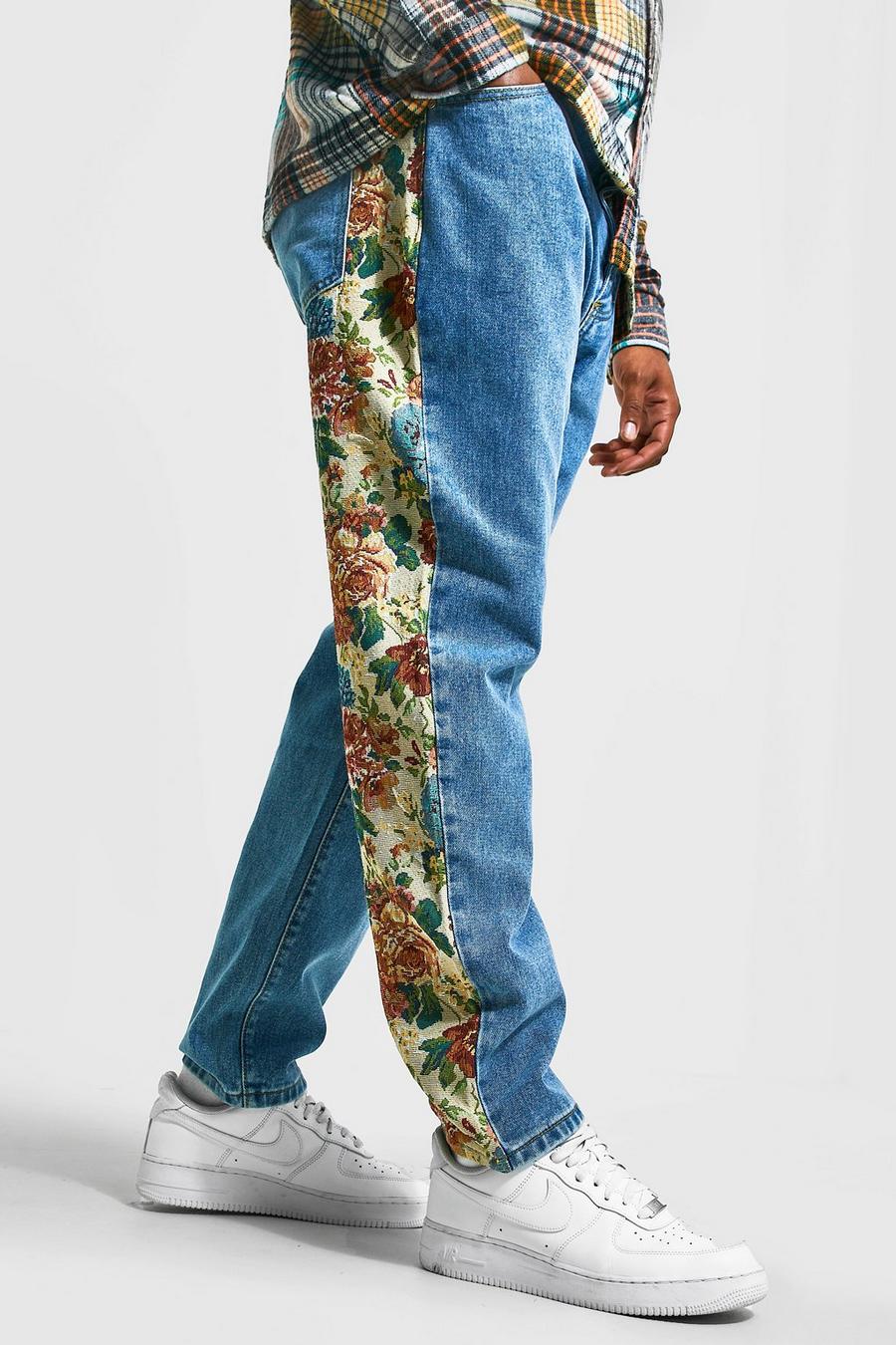 Grande taille - Jean skinny avec empiècement à motif tapisserie, Mid blue image number 1